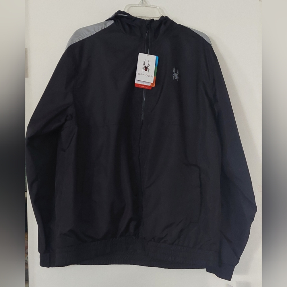 Spyder Windbreaker Jacket Full Zip Hooded Black Gray Men’s XL